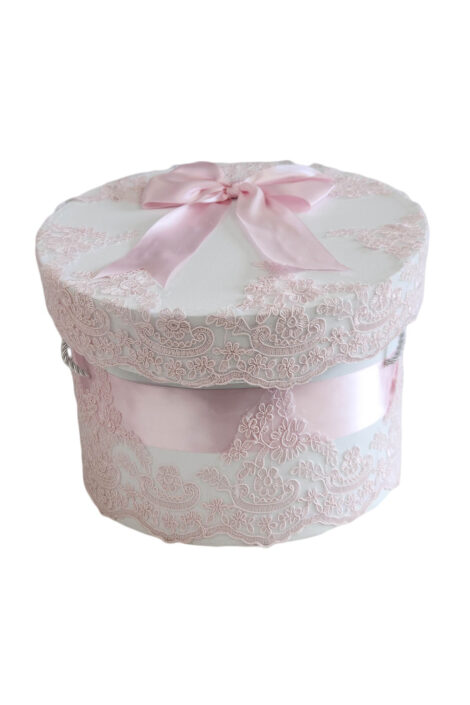Cutie rotunda pentru trusou, dantela roz