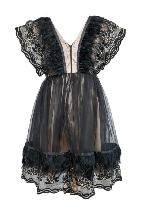 Rochie ocazie cu pene, culoare neagra