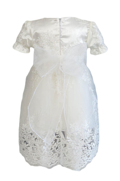 Rochie alba botez cu trena, maneca scurta