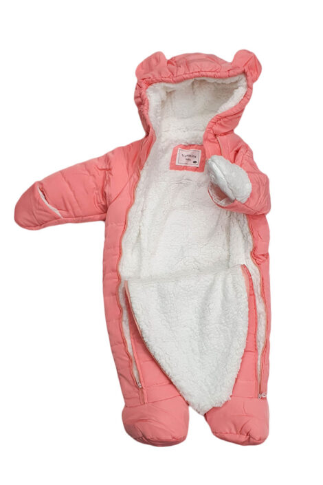 Salopeta bebe, model Urs, din fas de culoare roz