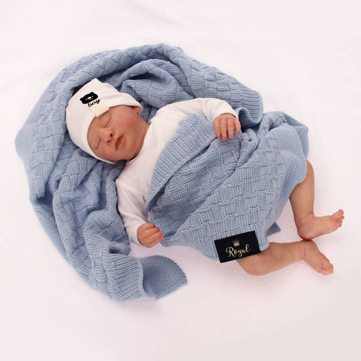 Pătură din lână pentru bebeluși bleu, model Elf