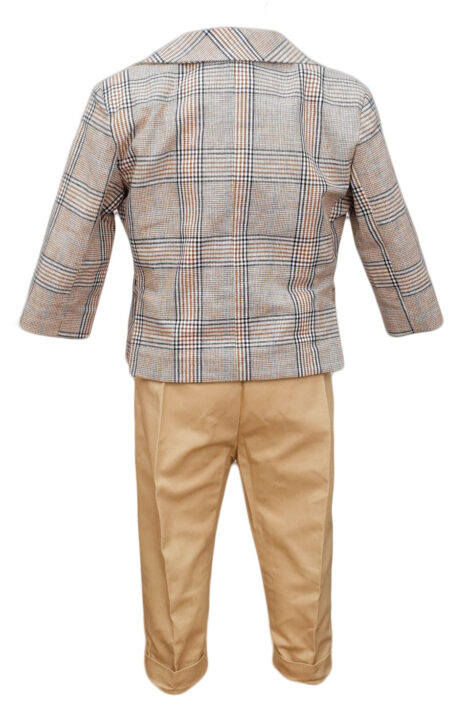 Costum botez, model Baby Boss, in carouri crem-bleumarin