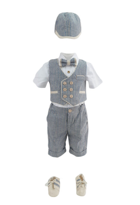 Costum botez, 6 piese, culoare crem