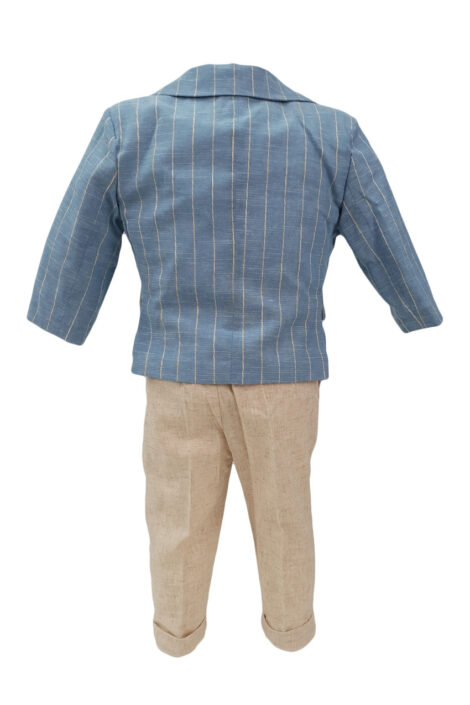 Costum botez 5 piese carouri bleu-crem