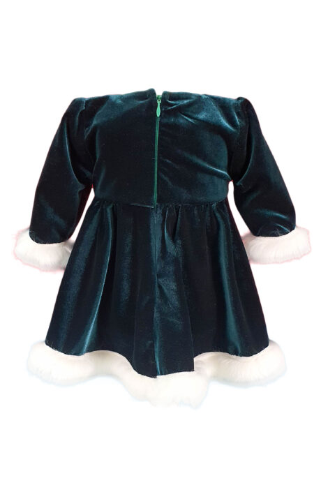 Rochie botez, model Craciunita, catifea verde