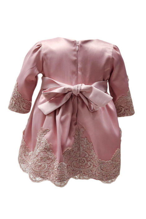 Rochie botez cu maneca lunga, model Regina, culoare roz prafuit