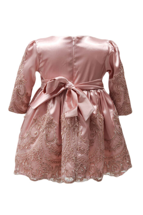 Rochie botez cu maneca lunga, model Regina, culoare roz