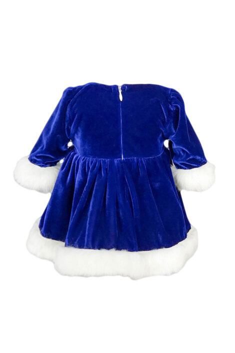 Rochie botez, model Craciunita, catifea albastra
