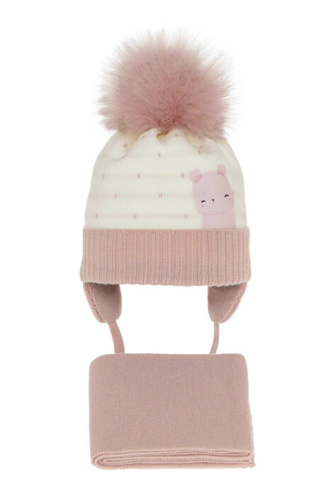 Set de iarna pentru fete, caciula și fular roz-alb Lori