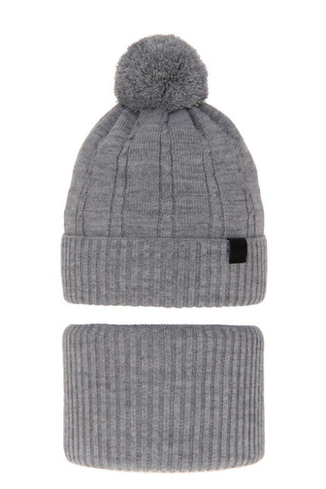 Set iarna baieti, caciula si fular gri Deny