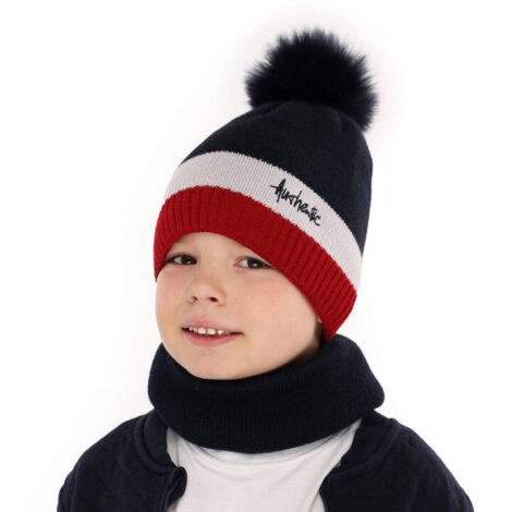 Set de iarna pentru baieti, caciula si fular negru Madryt