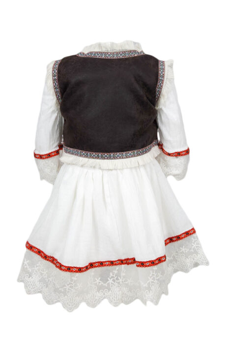 Rochie botez traditionala 2 piese, model Ioana, culoare alba