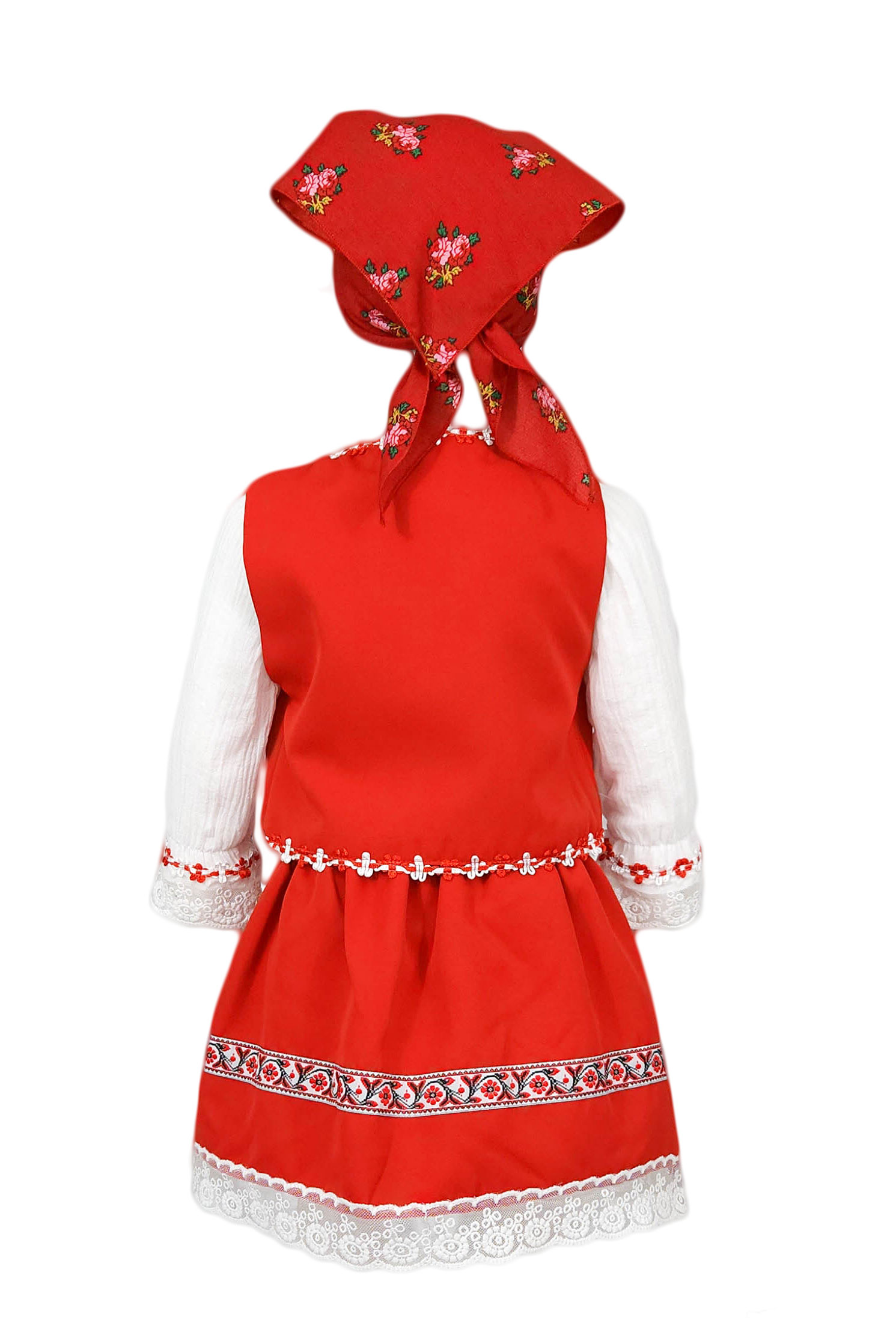 Costum botez traditional fete 4 piese, model Sanziana, culoare rosie