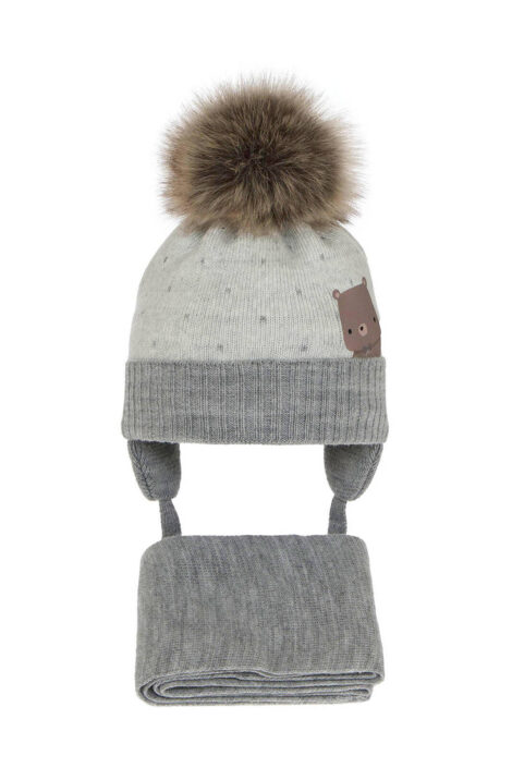 Set de iarna pentru baieti, caciula si fular gri deschis Kori