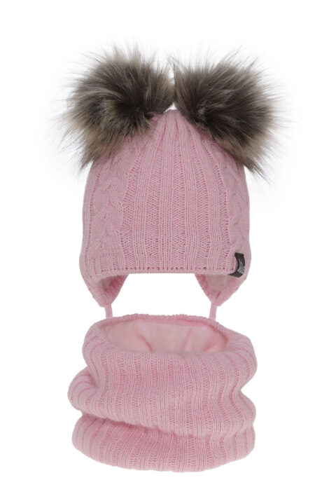 Set de iarna pentru fete, caciula si fular roz Marien