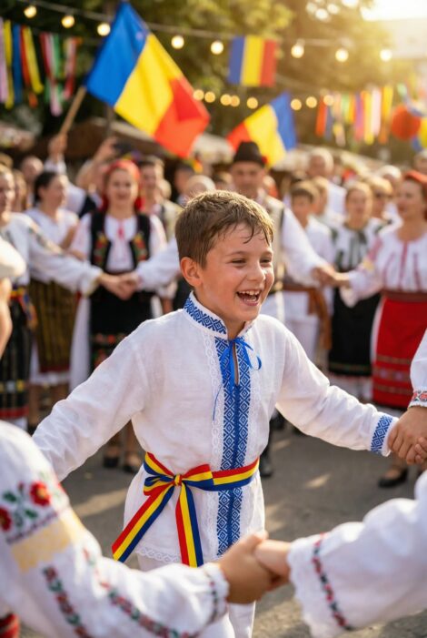 Ie traditionala si brau baieti, culoare albastra